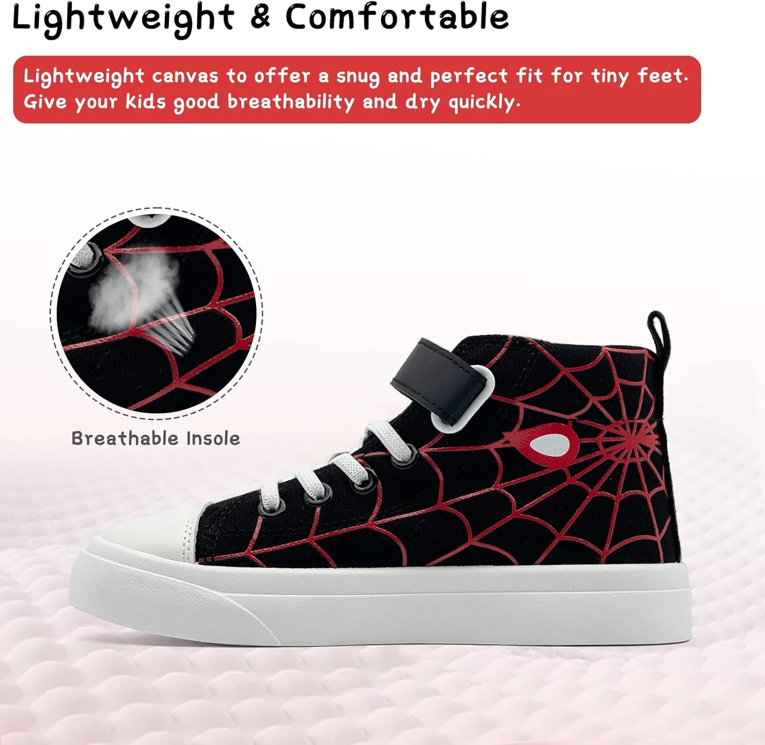 Toddler Boys Girls Shoes Kids High Top Canvas Sneakers Hook and Loops Lightweight Cartoon Casual Sneakers Walking Shoes