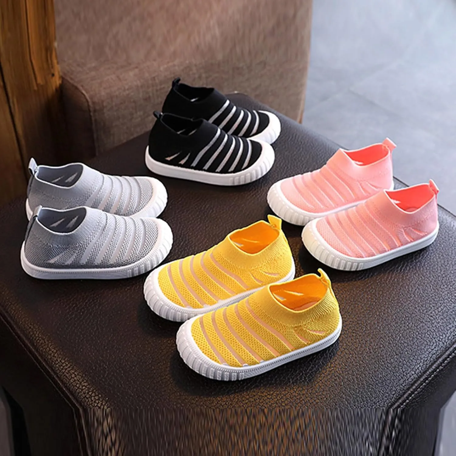Toddler Little Girls Boys Lightweight Sports Shoes Spring Summer Stripe Mesh Breathable Flat Casual Sneakers