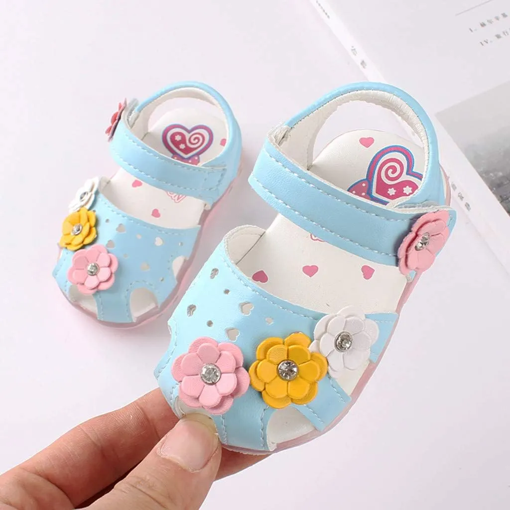 Toddler Shoes Baby Girl LED Light Up Sandals Infant Flowers Casual Shoes Luminous Sport Sandals Summer Sneakers