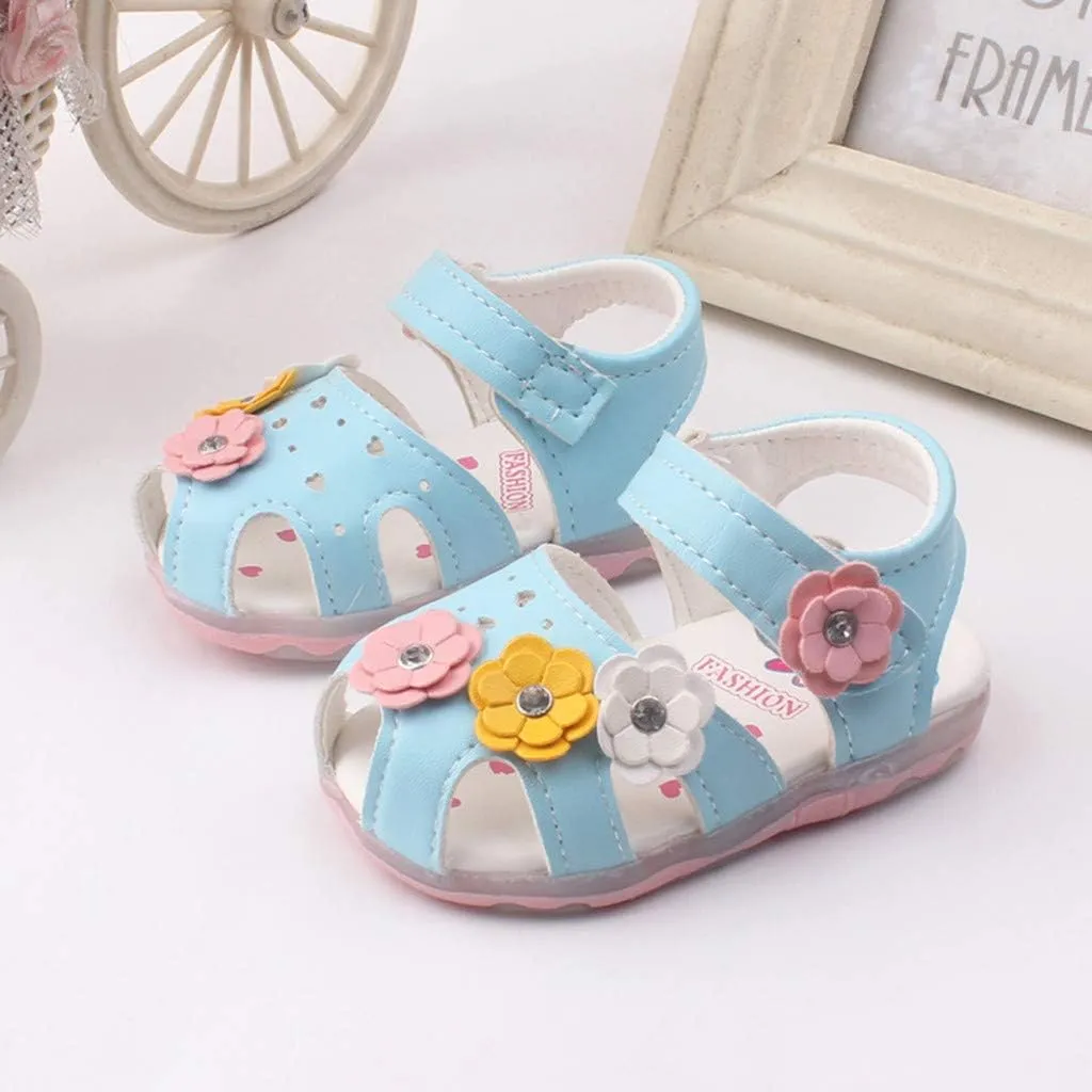 Toddler Shoes Baby Girl LED Light Up Sandals Infant Flowers Casual Shoes Luminous Sport Sandals Summer Sneakers