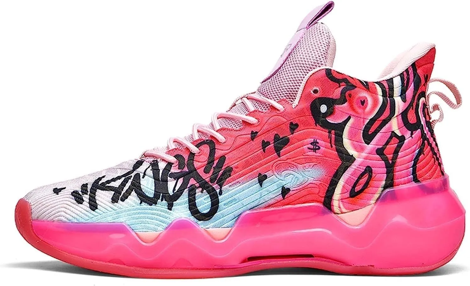 Unisex Fluorescent Basketball Shoes Sneakers Super Light High Top Graffiti Style Combat Basketball Boots