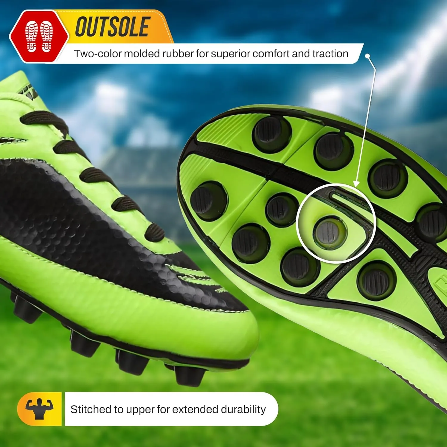 Vizari USA Boys Girls Soccer Cleats | Youth Firm Ground Athletic Outdoor Football Shoes for Toddler, Little Kid, Big Kid | Lightweight & Durable