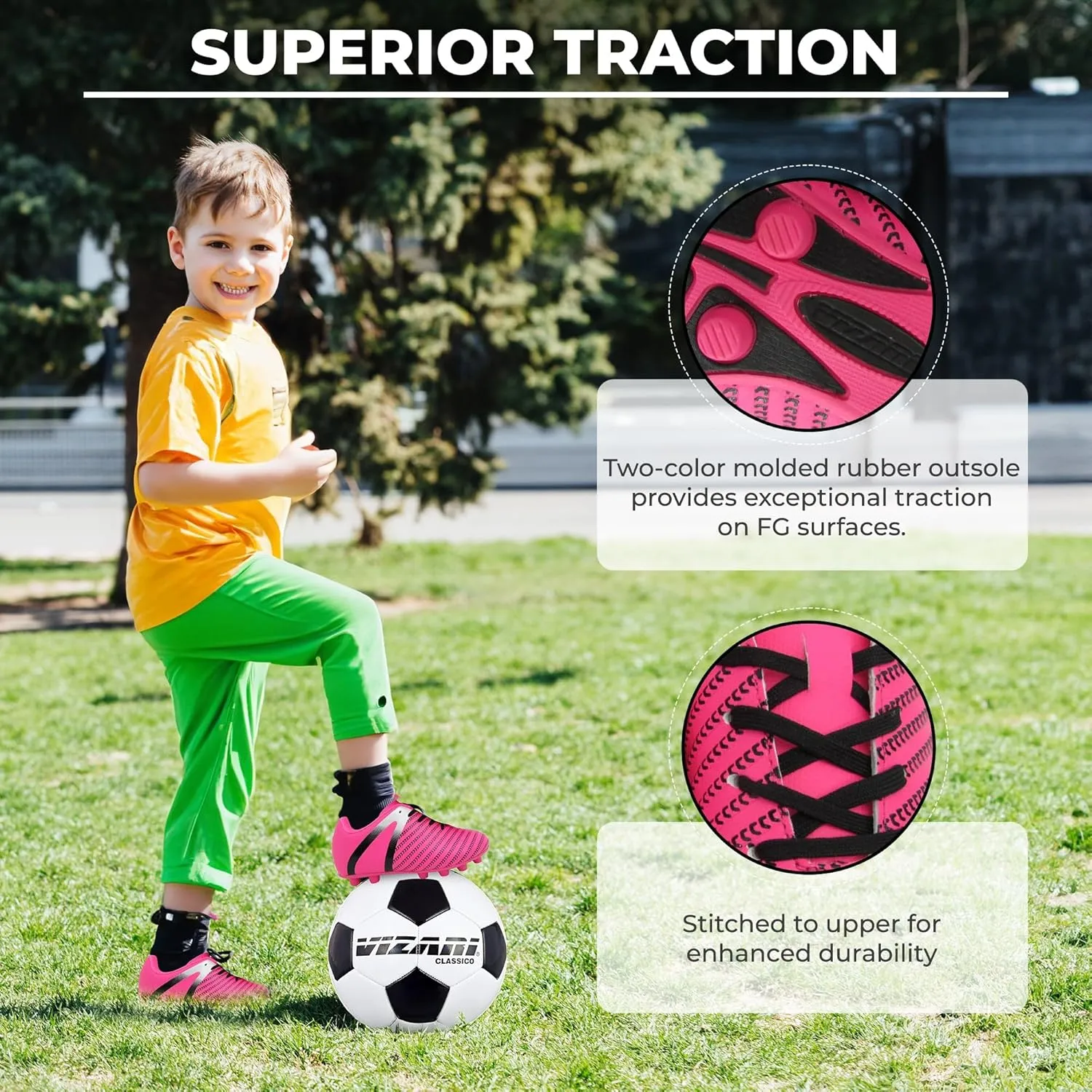 Vizari USA Soccer Cleats Boys, Girls - Youth Firm Ground Athletic Football Shoes for Toddler, Little Kid, Big Kid - Quality Materials