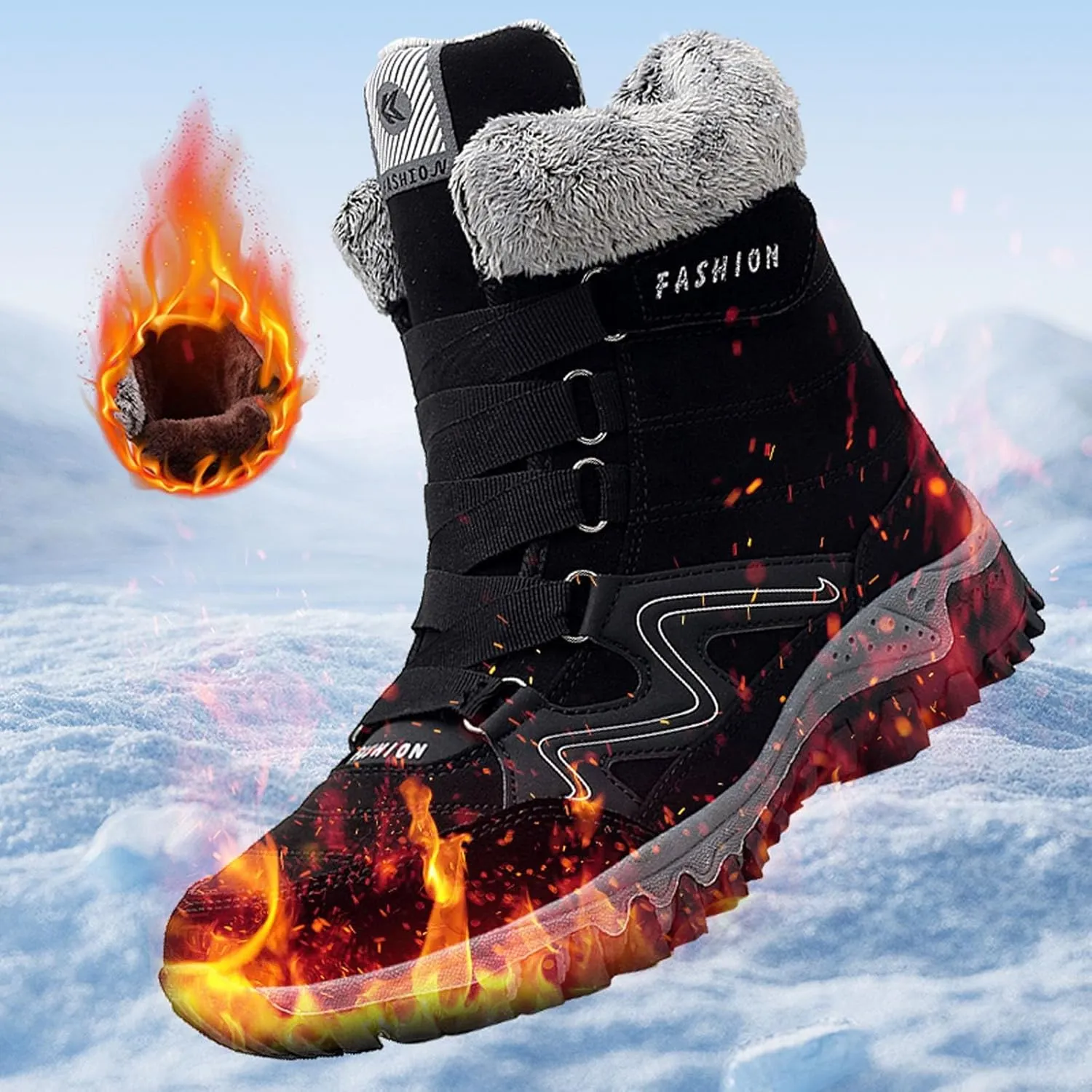 Waterproof Boots for Women Anti-Slip Mid-Calf Snow Boots Warm Outdoor Comfortable Hiking Booties
