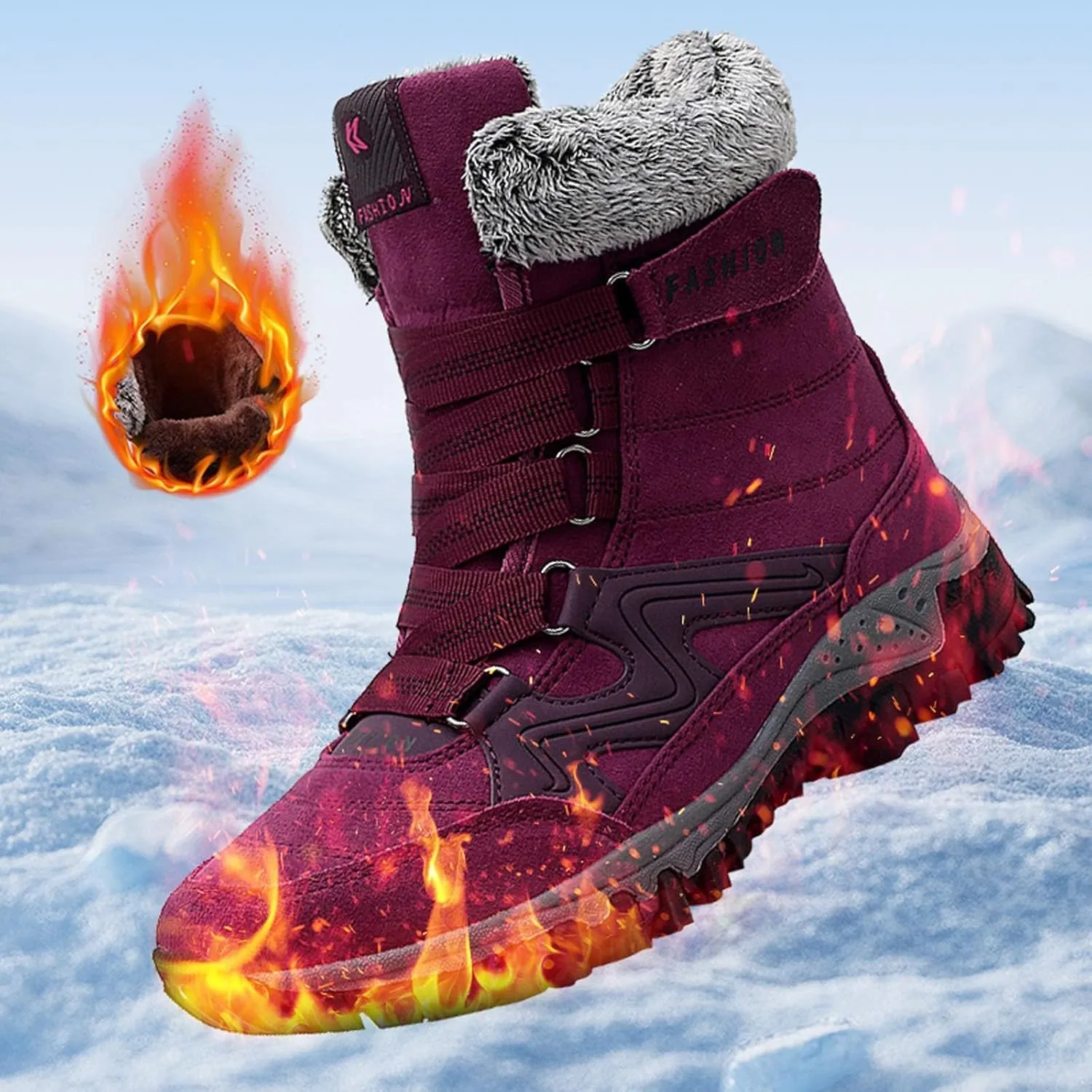 Waterproof Boots for Women Anti-Slip Mid-Calf Snow Boots Warm Outdoor Comfortable Hiking Booties