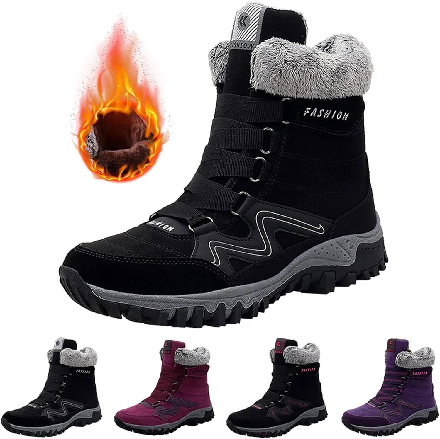 Waterproof Boots for Women Anti-Slip Mid-Calf Snow Boots Warm Outdoor Comfortable Hiking Booties