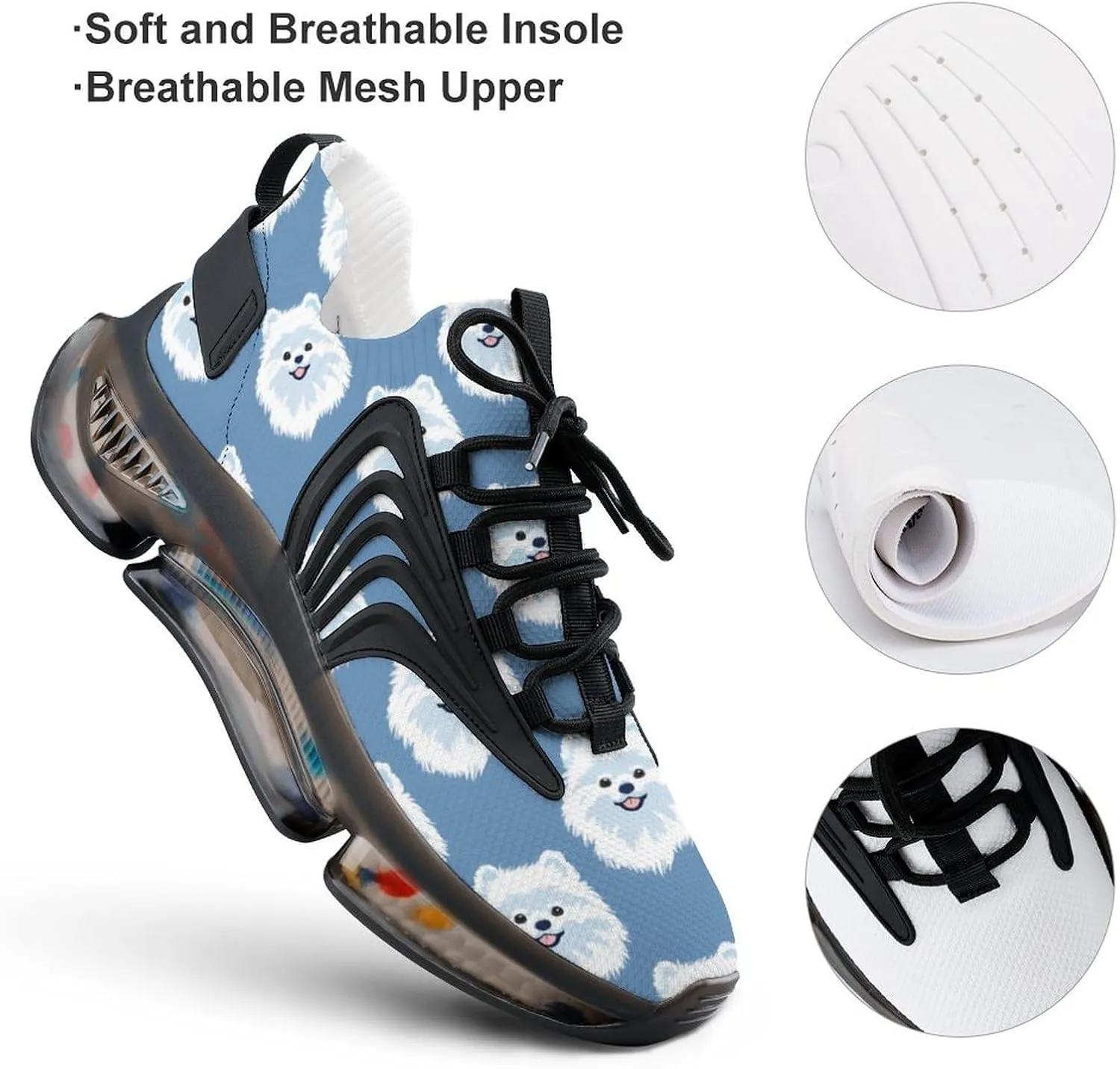White Pomeranian Dog Men's Running Shoes Lightweight Walking Shoe Breathable Sneaker