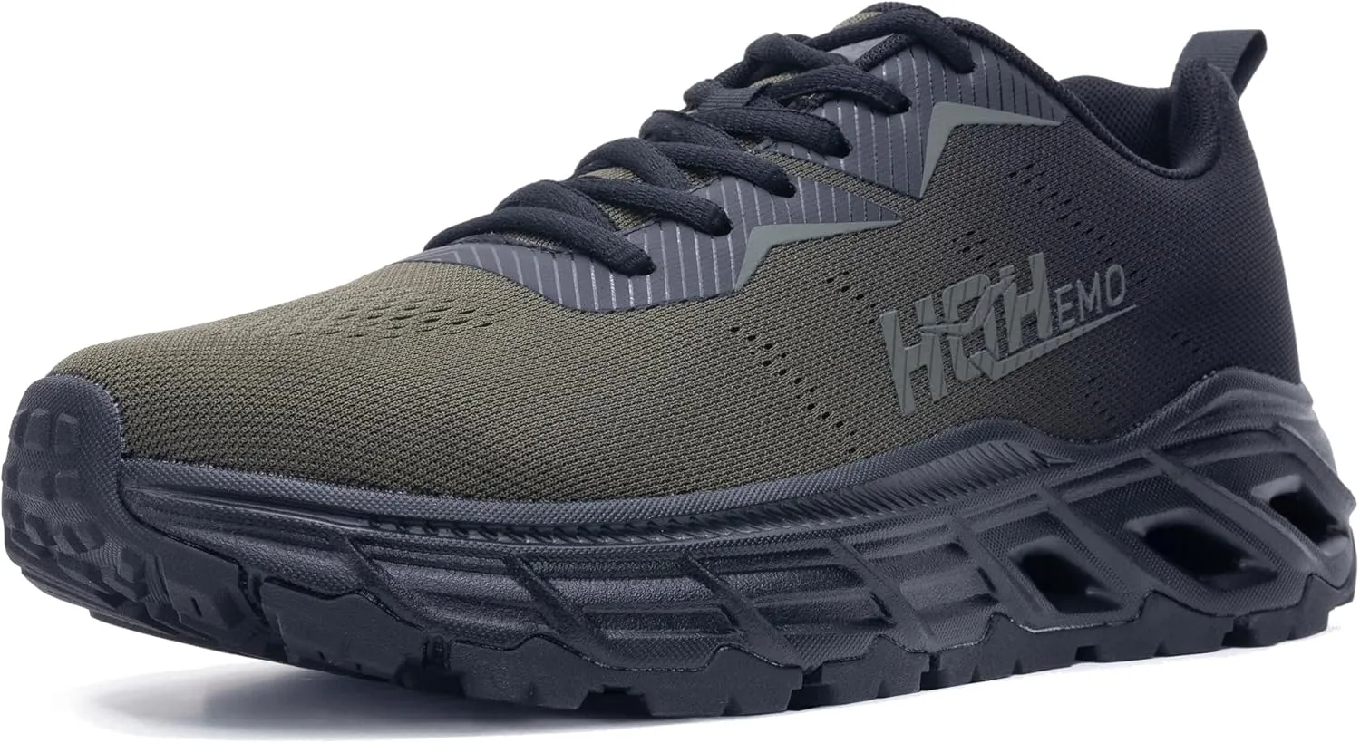 Wide Hiking Athletic Sneakers for Mens - FALKON 1.0 Gym Sport Shoes Wide Width for Outdoor with Jet-Holes Sole DarkGreen