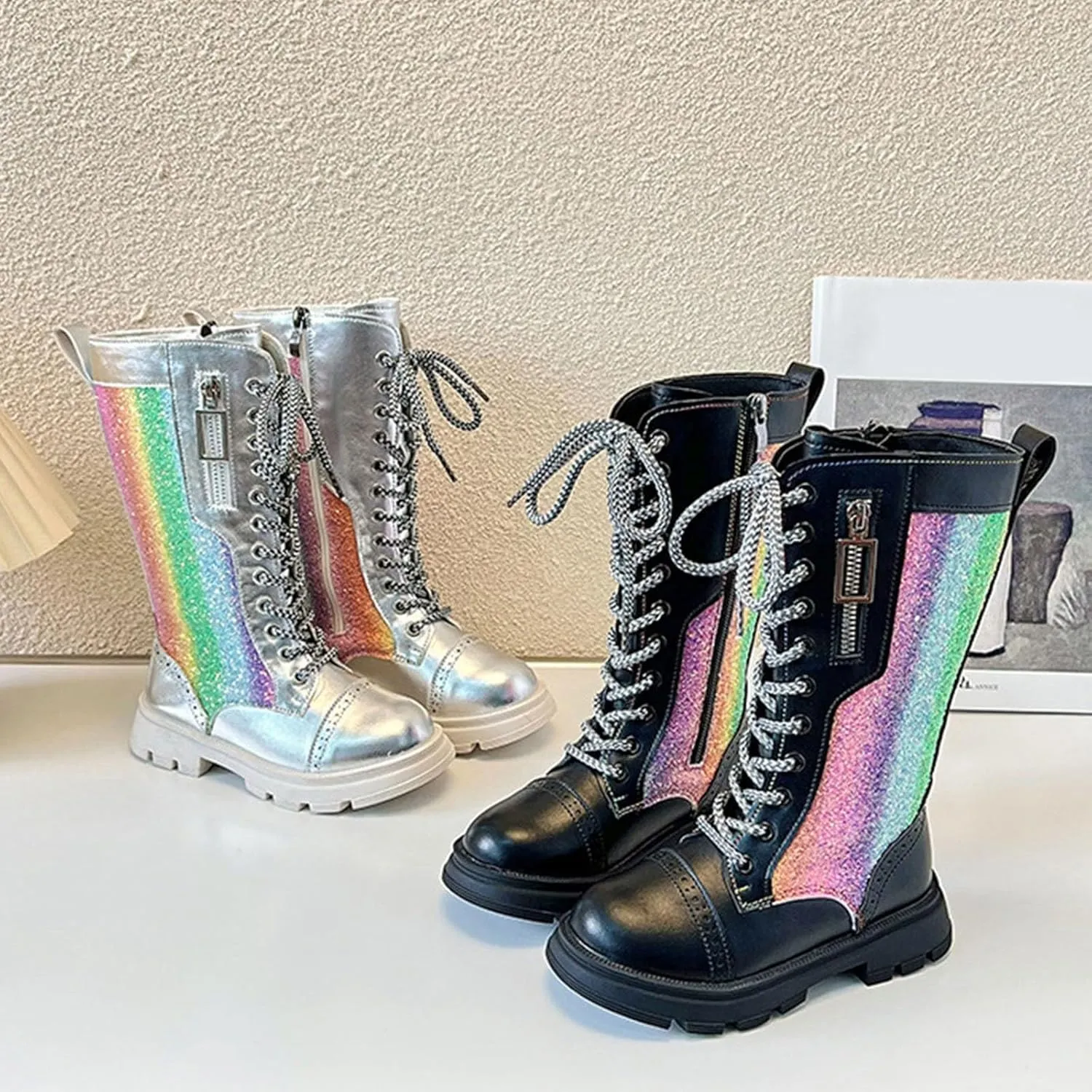 Winter Boots Long Boots Girls Mid Calf Riding Shoes Combat Winter Boots Fashion Western Boots Outdoor Boots