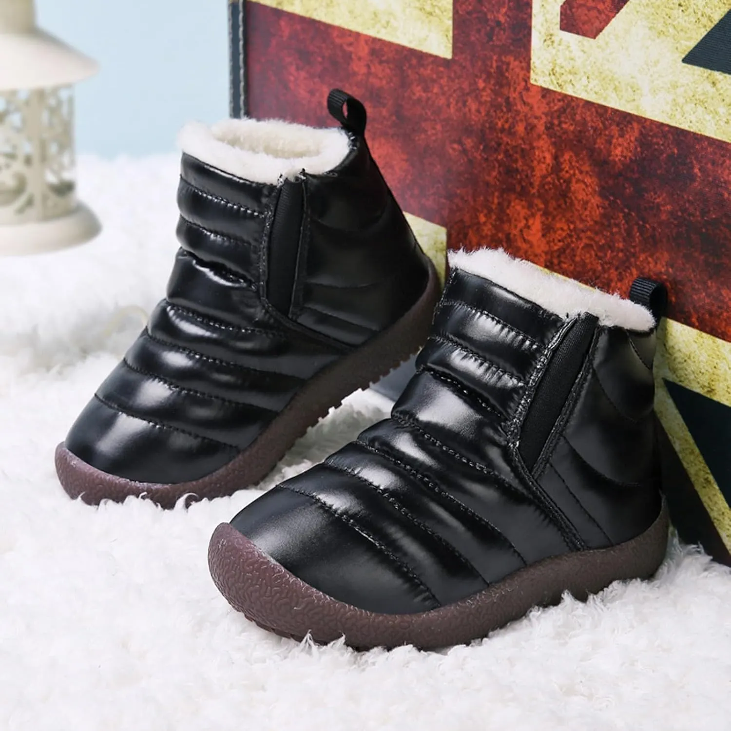 Winter Kids Snow Boots Winter Warm Waterproof Warm Snow Boots Ankle Hiking Boots Anti-Slip Outdoor Shoes