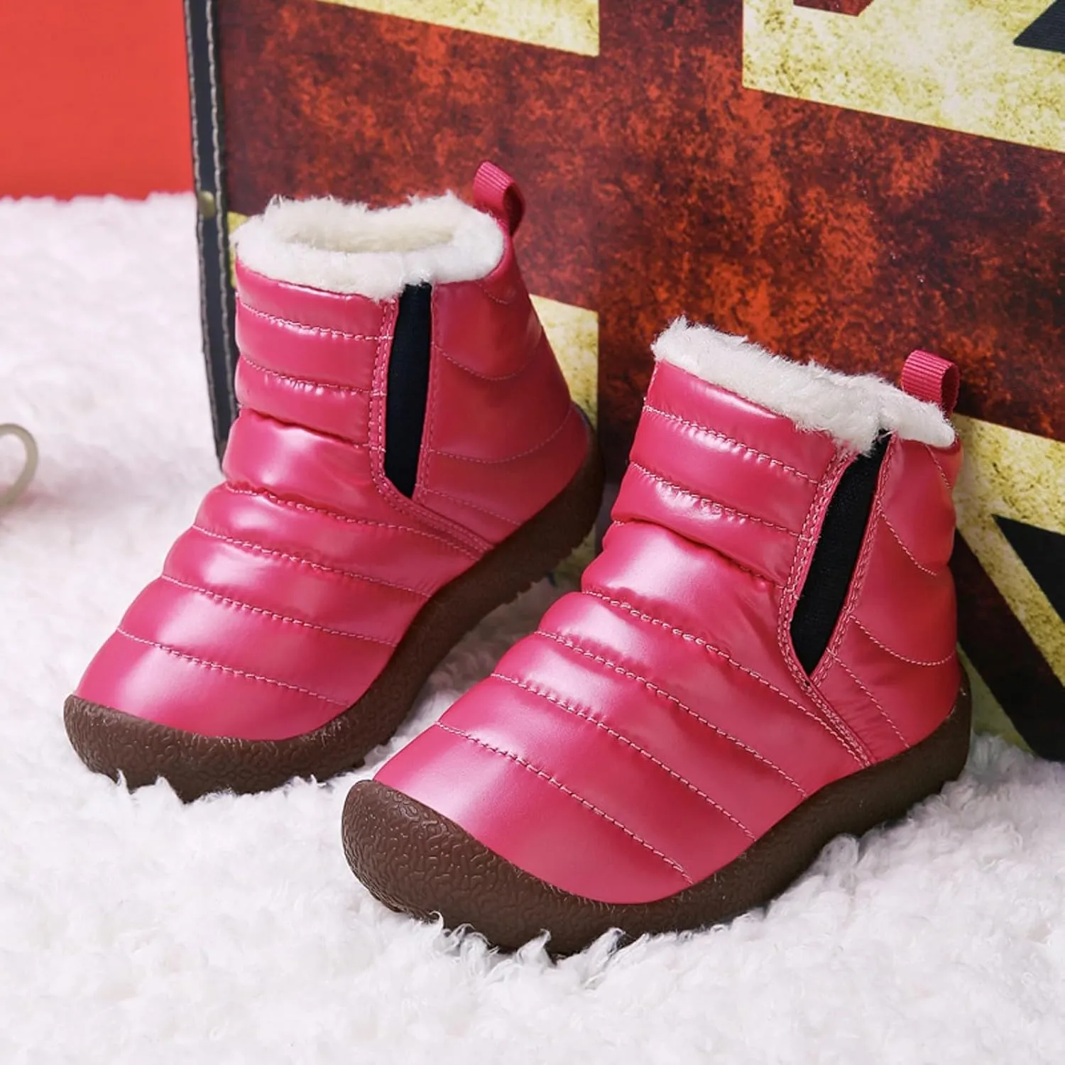 Winter Kids Snow Boots Winter Warm Waterproof Warm Snow Boots Ankle Hiking Boots Anti-Slip Outdoor Shoes