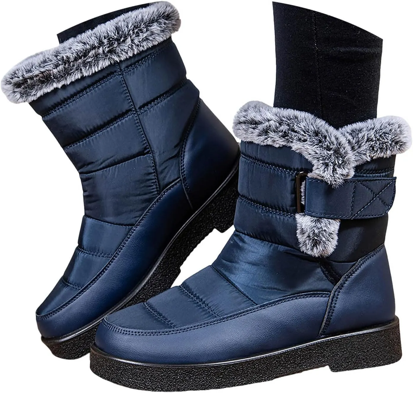 Winter Snow Boots for Women Mid Calf Warm Round Toe Hook and Loop Booties Western Womens Winter Boots Hiking Boots