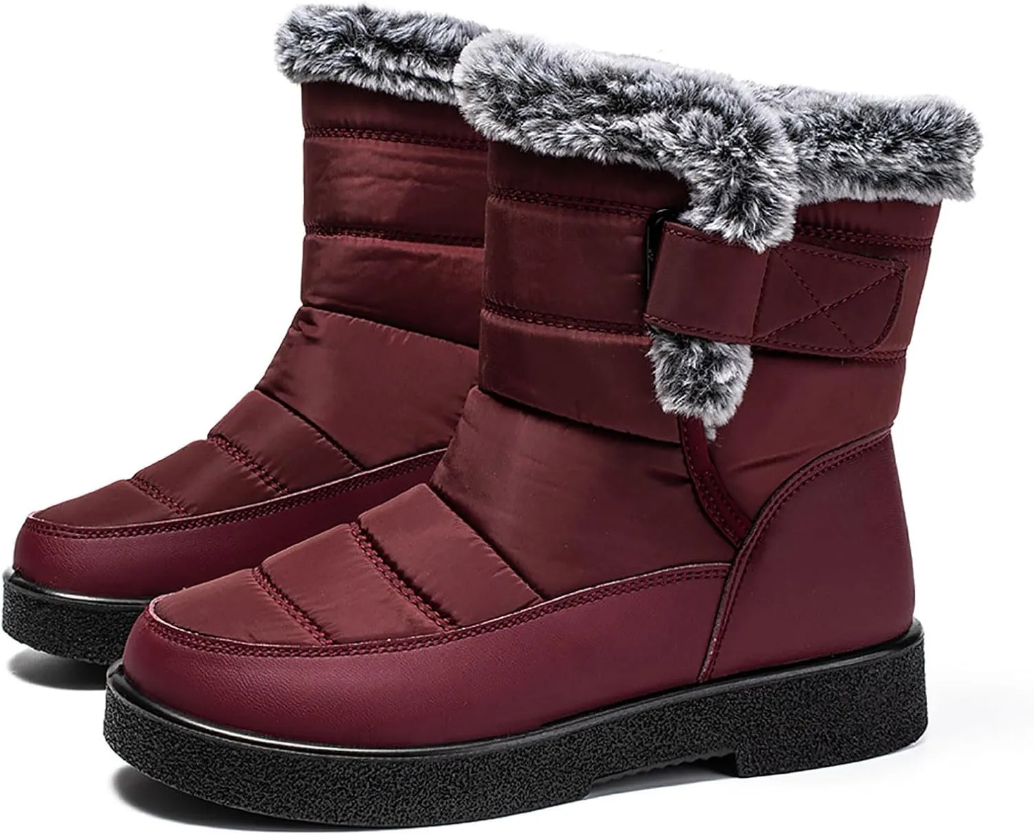 Winter Snow Boots for Women Mid Calf Warm Round Toe Hook and Loop Booties Western Womens Winter Boots Hiking Boots