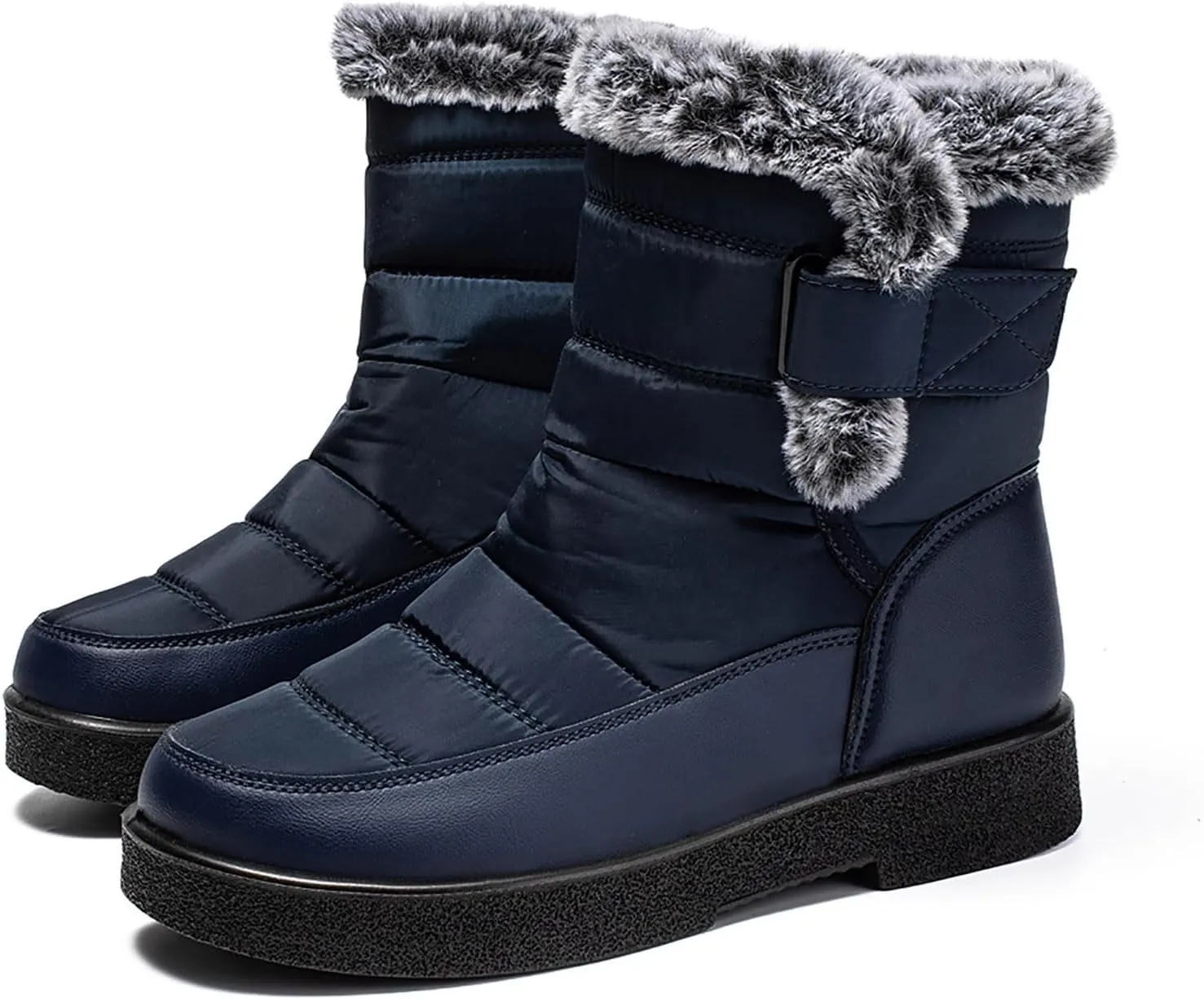 Winter Snow Boots for Women Mid Calf Warm Round Toe Hook and Loop Booties Western Womens Winter Boots Hiking Boots