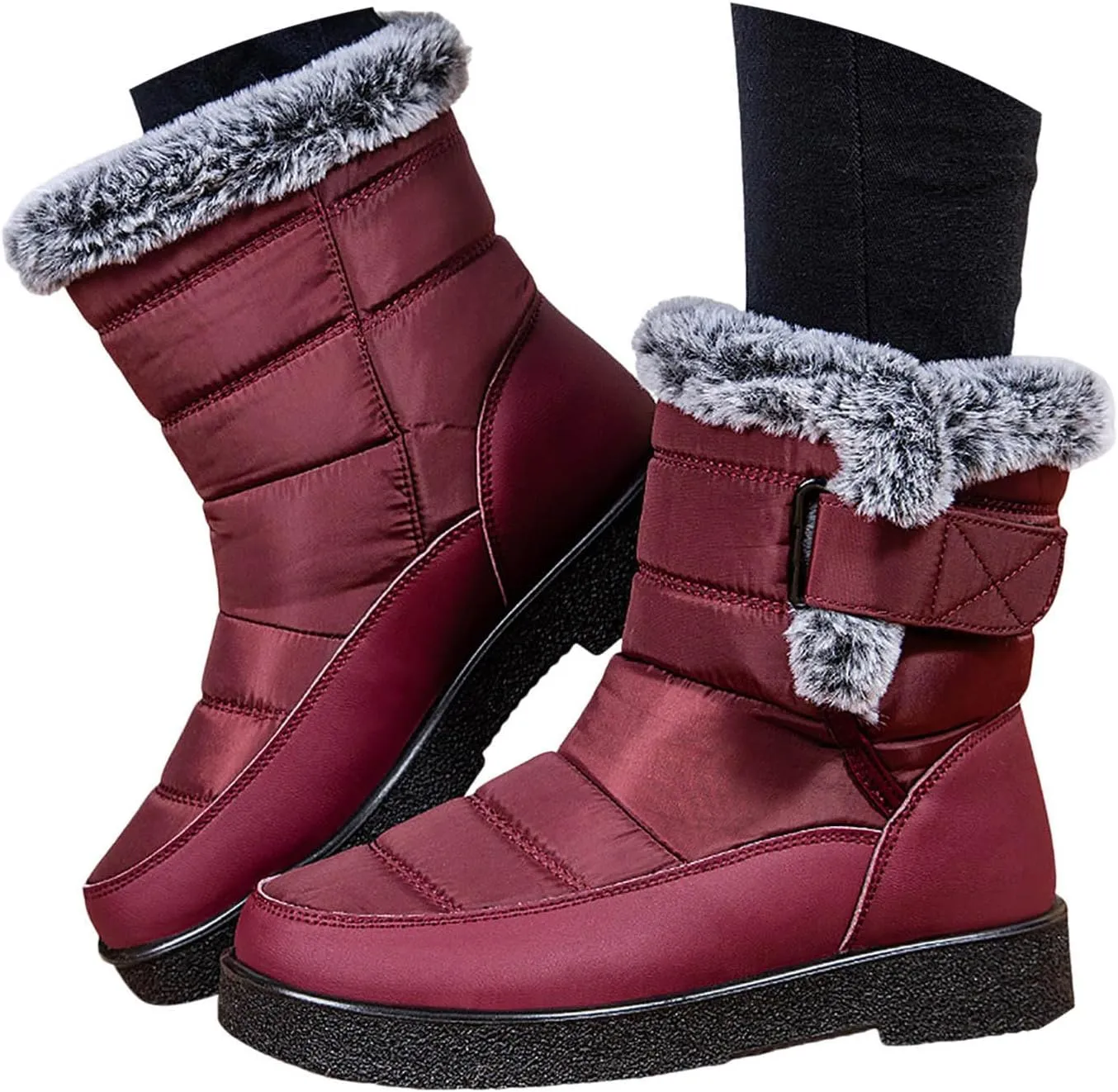 Winter Snow Boots for Women Mid Calf Warm Round Toe Hook and Loop Booties Western Womens Winter Boots Hiking Boots