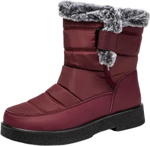 Winter Snow Boots for Women Mid Calf Warm Round Toe Hook and Loop Booties Western Womens Winter Boots Hiking Boots
