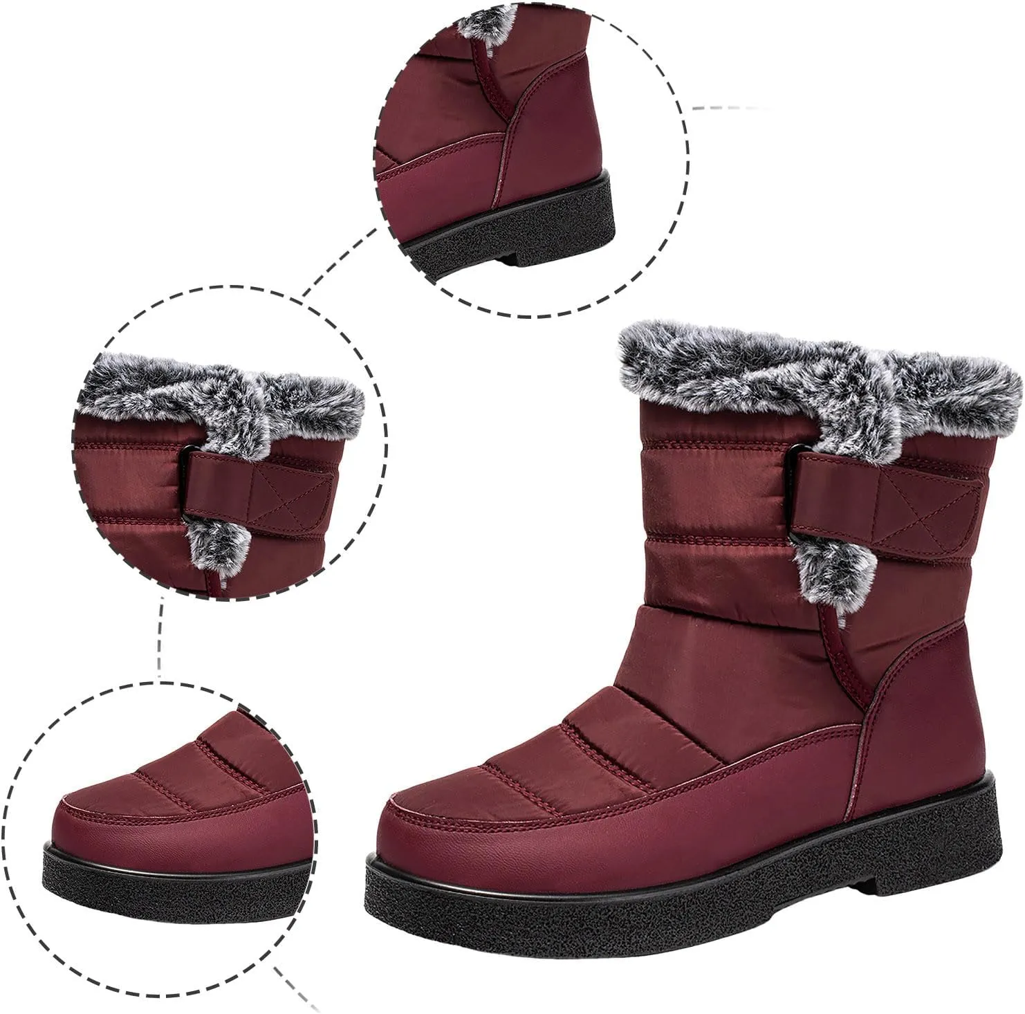 Winter Snow Boots for Women Mid Calf Warm Round Toe Hook and Loop Booties Western Womens Winter Boots Hiking Boots