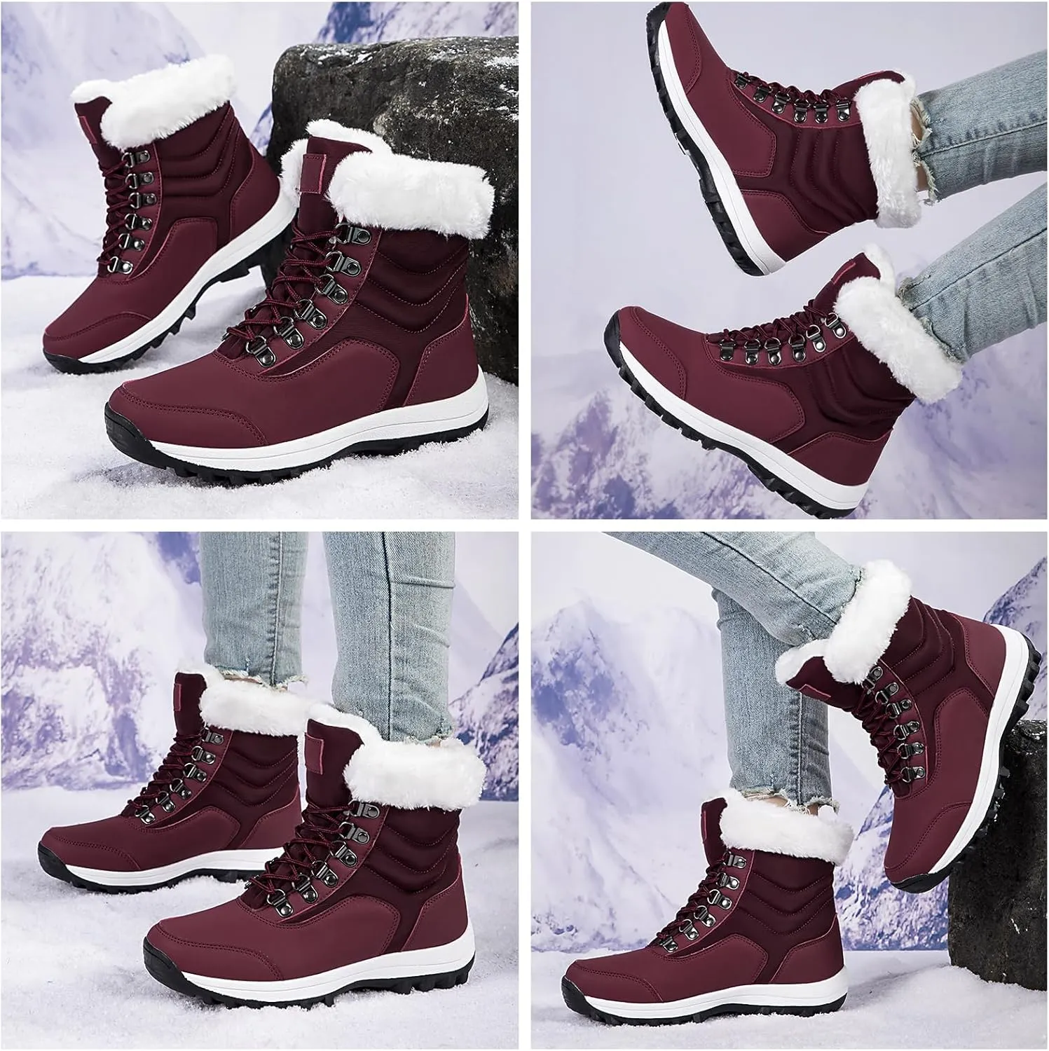 Winter Snow Boots Women Warm Fur Lined Snow Boots Anti-Slip Hiking Boots Insulated Outdoor Waterproof Boots for Walking Work