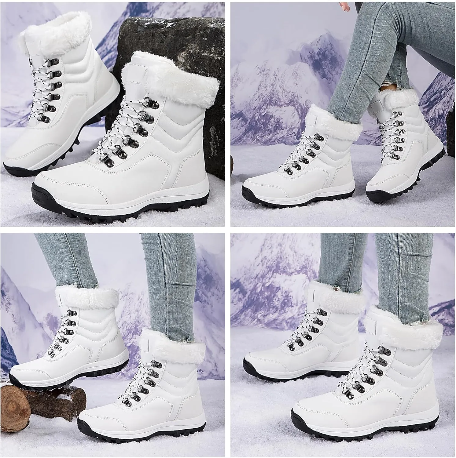 Winter Snow Boots Women Warm Fur Lined Snow Boots Anti-Slip Hiking Boots Insulated Outdoor Waterproof Boots for Walking Work