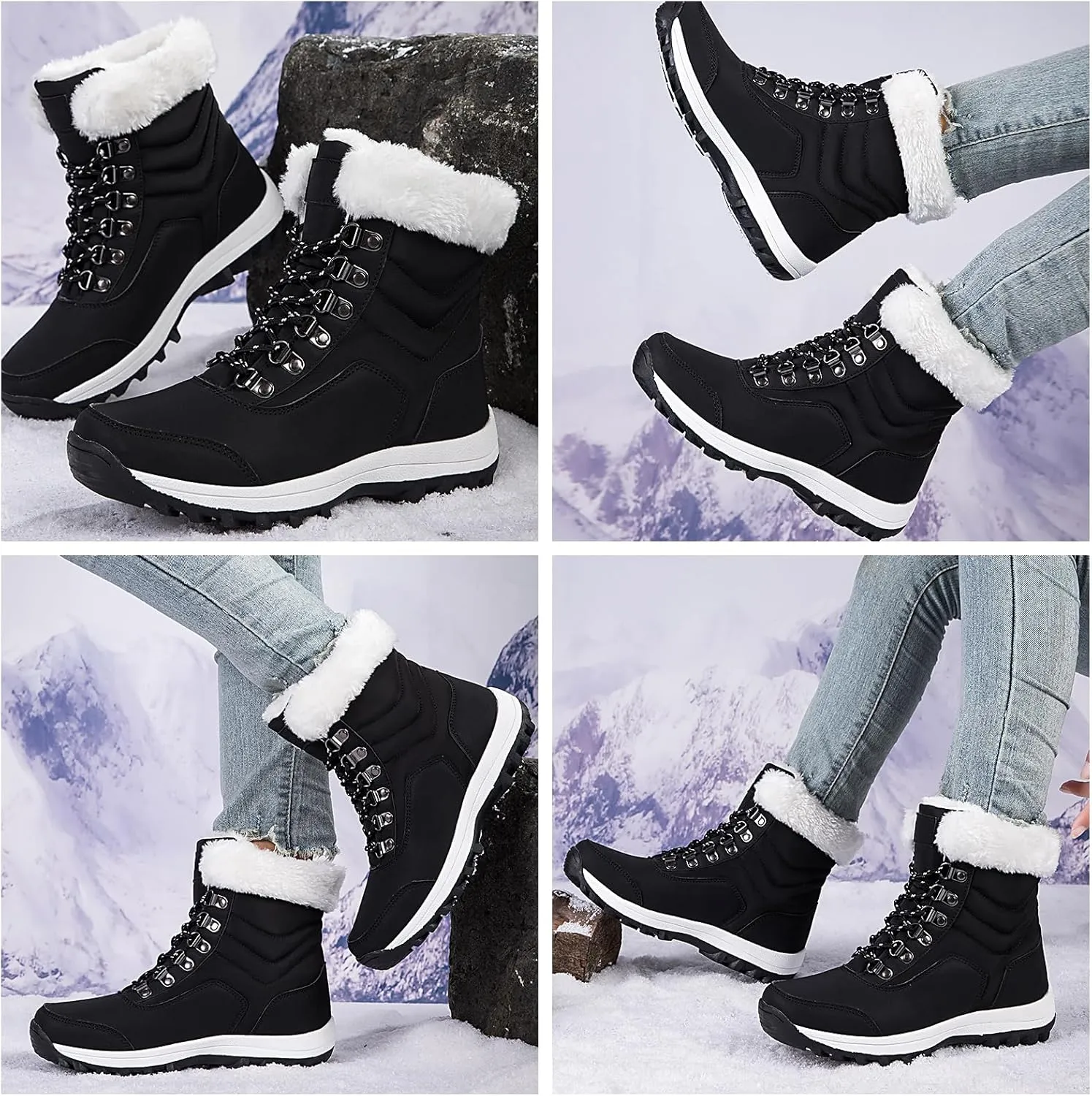 Winter Snow Boots Women Warm Fur Lined Snow Boots Anti-Slip Hiking Boots Insulated Outdoor Waterproof Boots for Walking Work