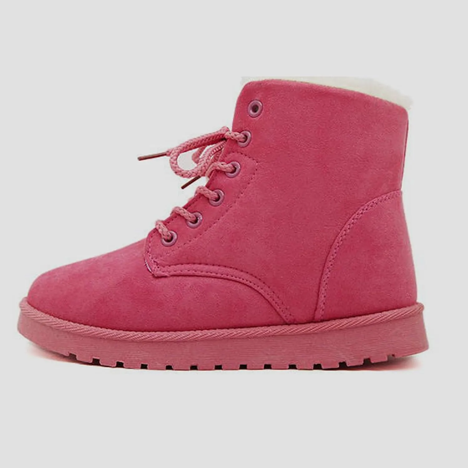 Women Snow Ankle Boots Plush Lined Mid Calf Boots For Women Soft Sole Flat Shoes Lace Up Hiking Boots Women