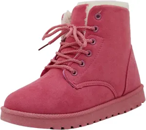 Women Snow Ankle Boots Plush Lined Mid Calf Boots For Women Soft Sole Flat Shoes Lace Up Hiking Boots Women