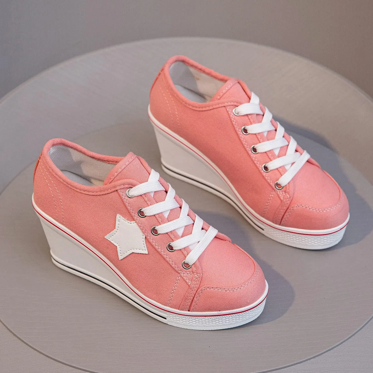 Women's Canvas High-Heeled Shoes Fashion Sneakers Casual Shoes for Walking Platform Wedges Pump Shoes