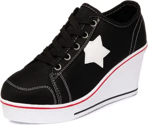 Women's Canvas High-Heeled Shoes Fashion Sneakers Casual Shoes for Walking Platform Wedges Pump Shoes
