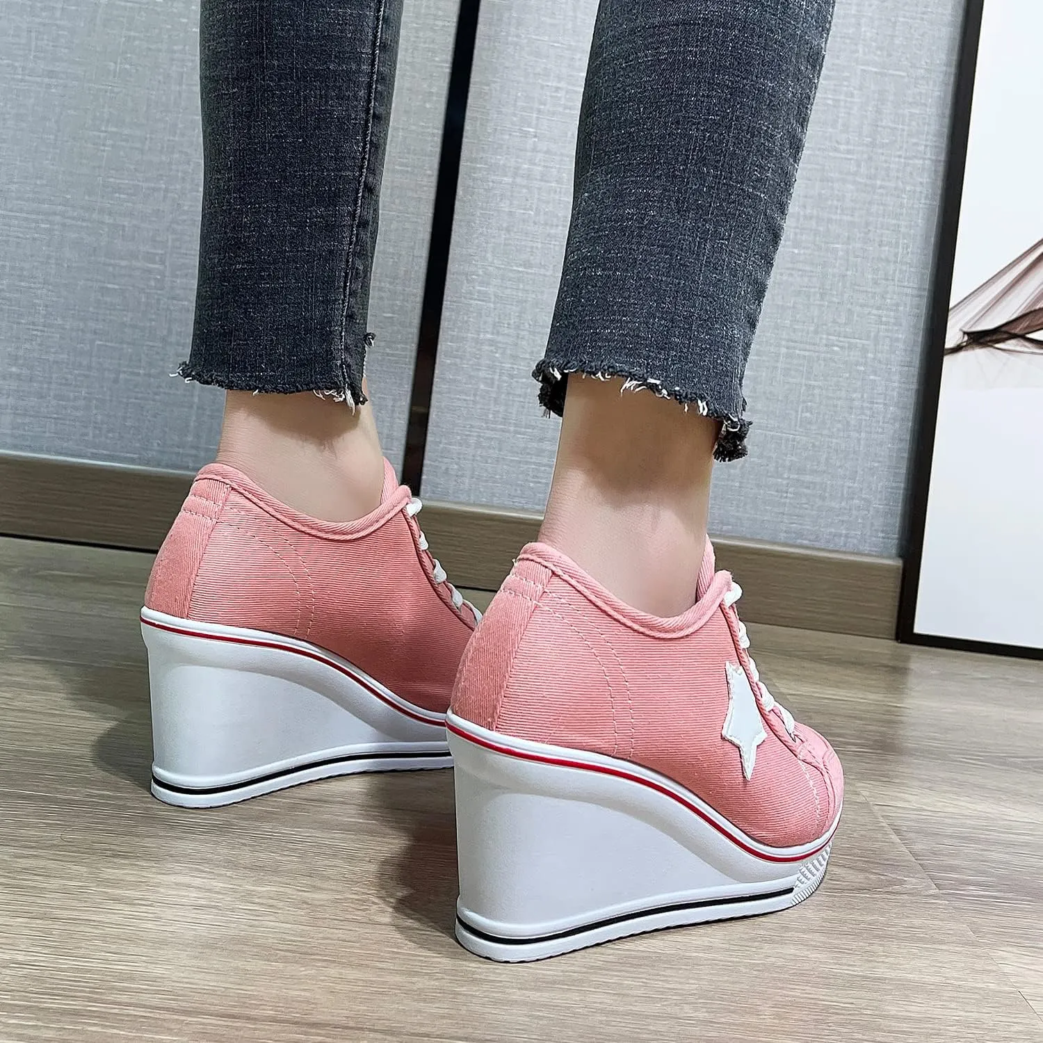 Women's Canvas High-Heeled Shoes Fashion Sneakers Casual Shoes for Walking Platform Wedges Pump Shoes