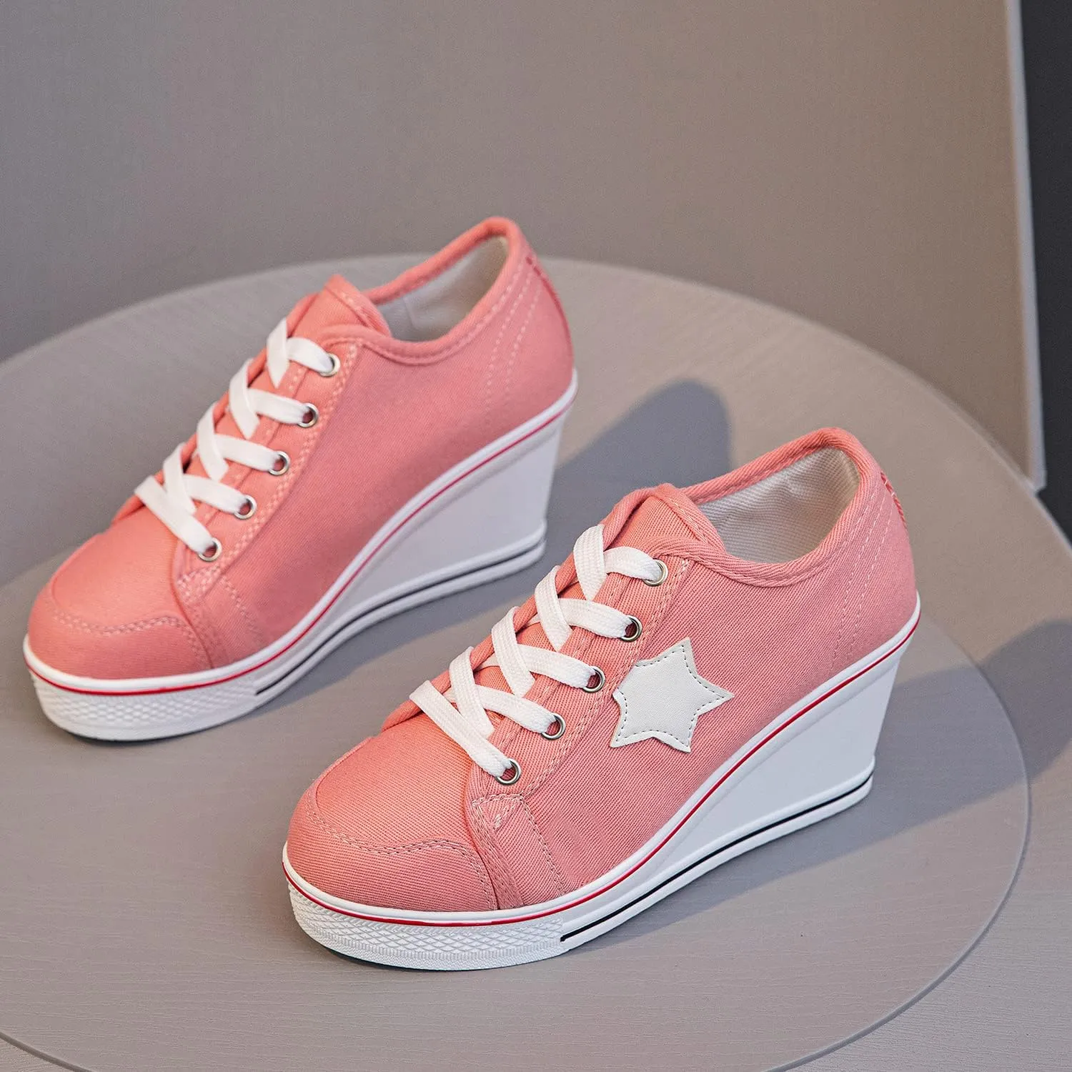 Women's Canvas High-Heeled Shoes Fashion Sneakers Casual Shoes for Walking Platform Wedges Pump Shoes
