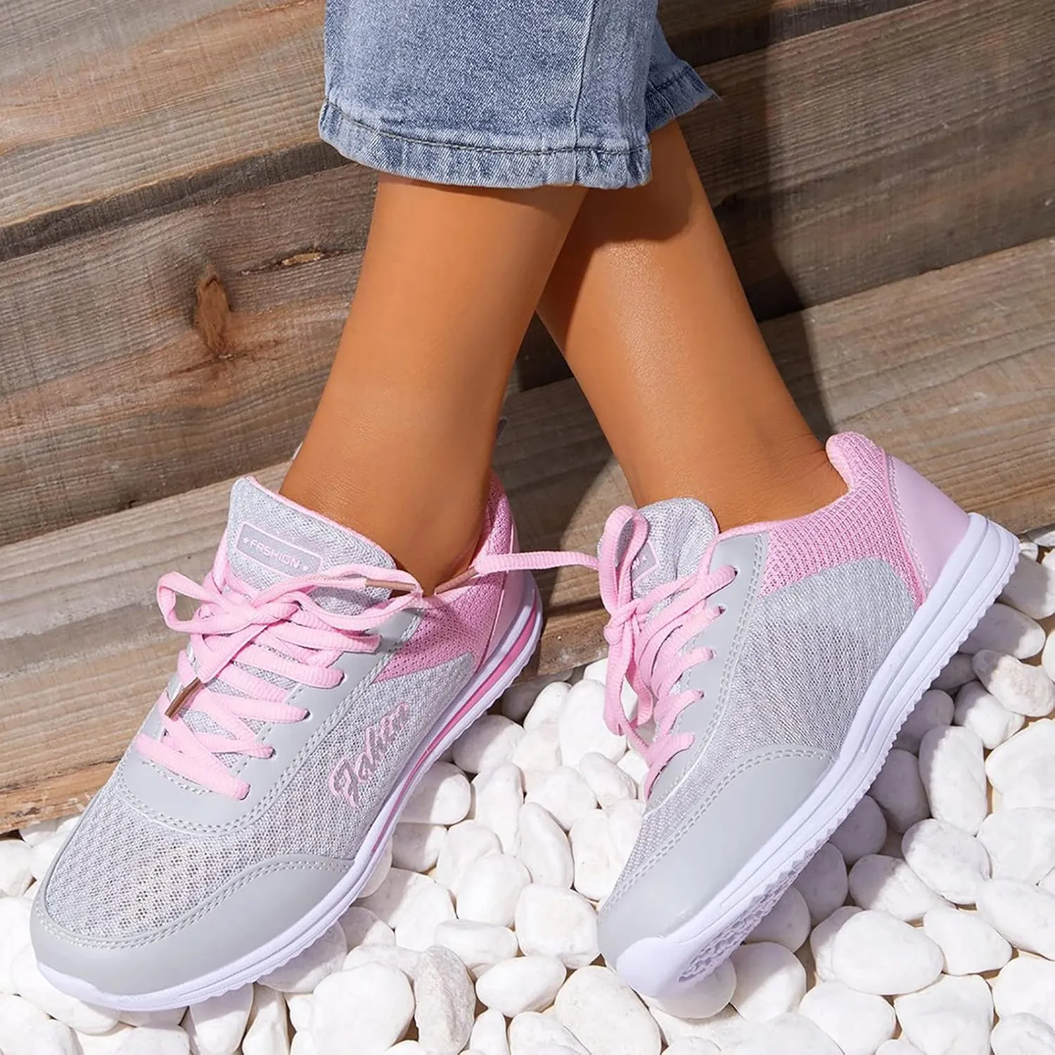 Womens Lace Up Walking Shoes Memory Foam Lightweight Comfort Womens Running Shoes Wide Width Women's Casual Shoes White Platform Sneakers Tennis Shoe Trainers Shoe