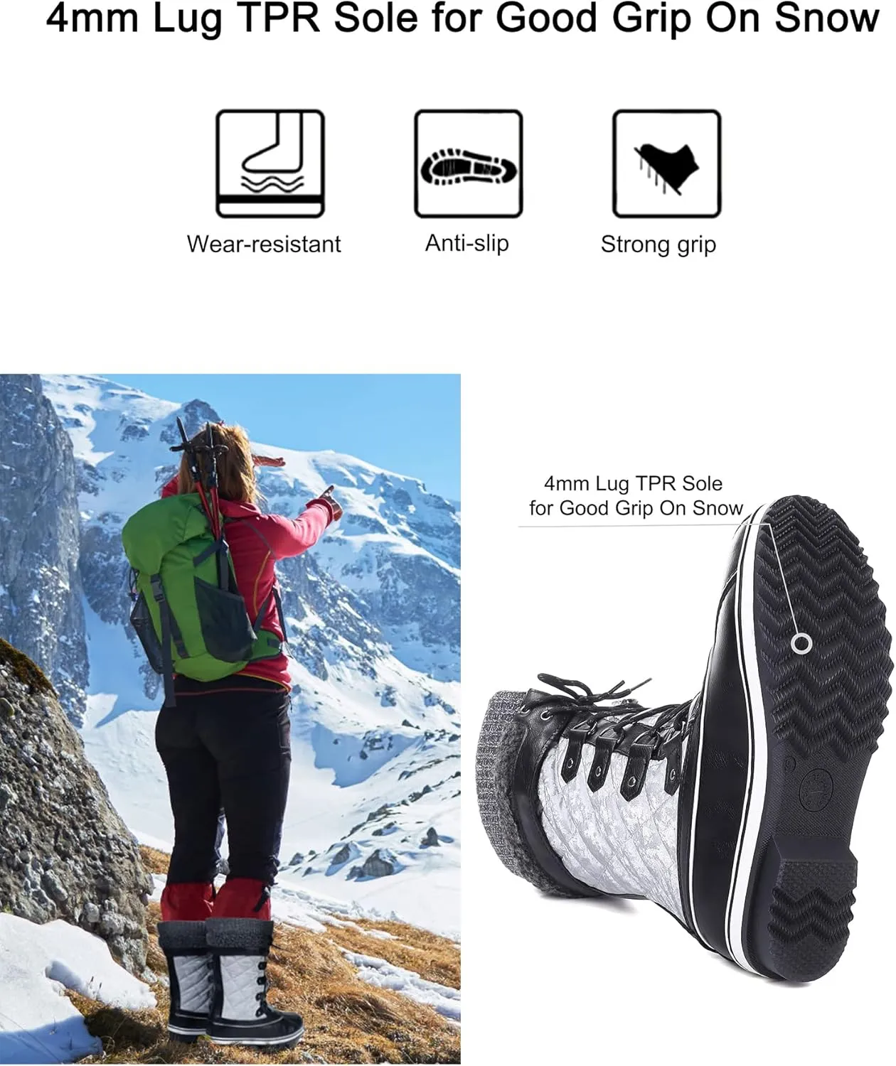 Women's Snow Boots, Women Waterproof Mid Calf, Anti-slip Outdoor Warm Duck Boot for Winter