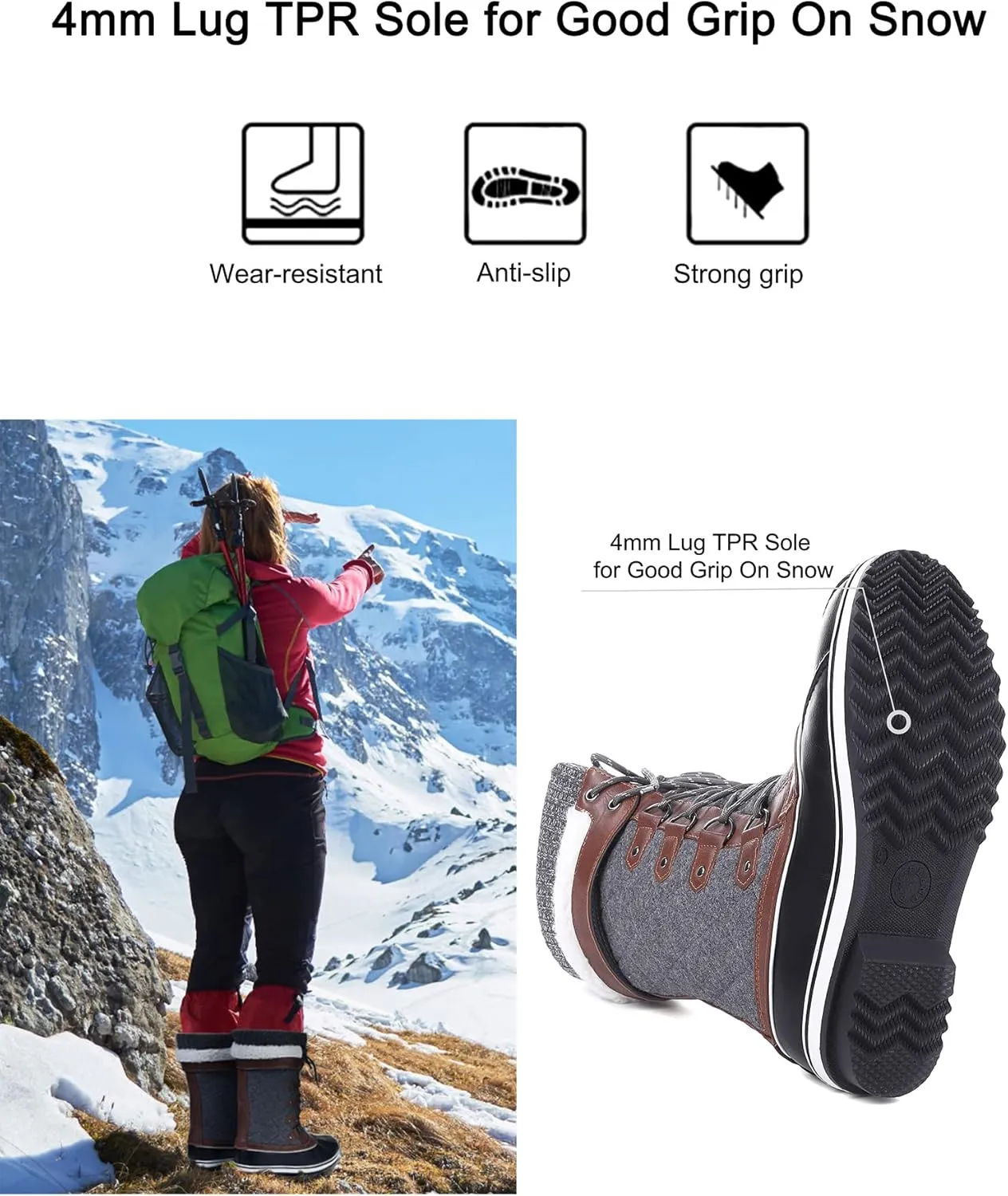 Women's Snow Boots, Women Waterproof Mid Calf, Anti-slip Outdoor Warm Winter Boots for Women