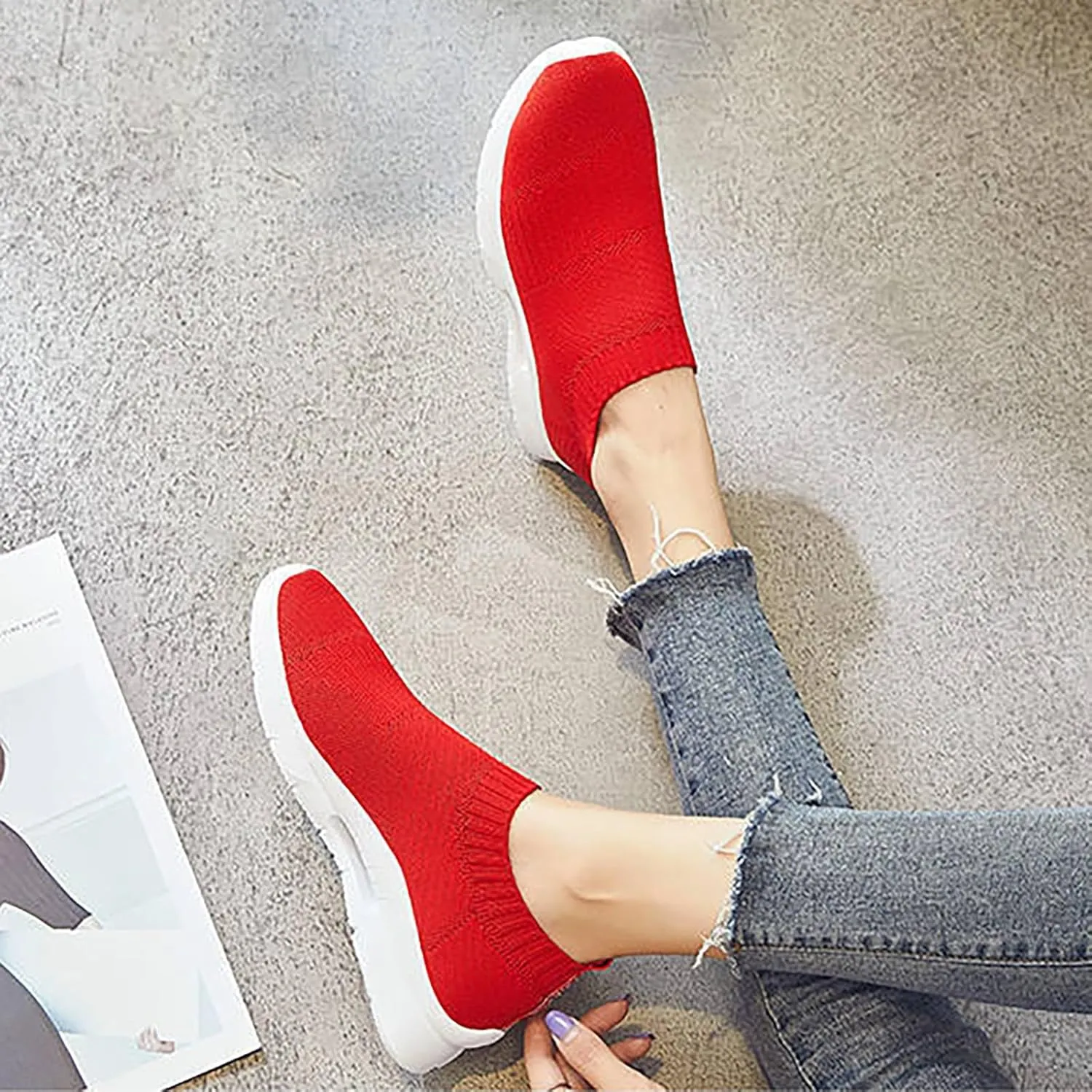Women's Walking Shoes Cushion Comfortable Breeze Shoes Womens Tennis Shoes Slip On Business Casual Shoes Black Sneakers Steel Toe Tennis Shoe Casual Loafers