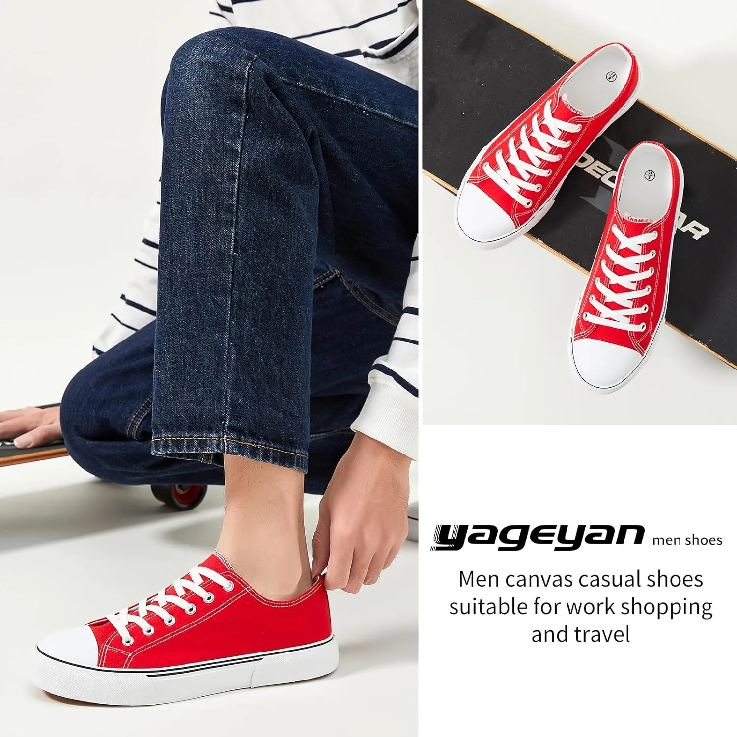 yageyan Men Canvas Low top Shoes Classic Casual Sneakers Black and White Fashion Shoes