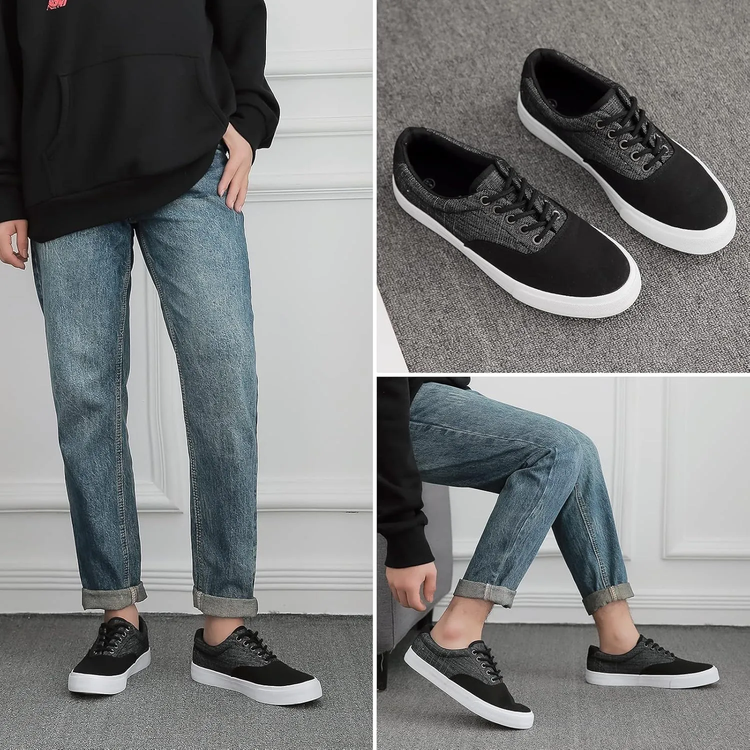 yageyan Men’s Low Top Canvas Walking Shoes Lace-up Fashion Sneakers Casual