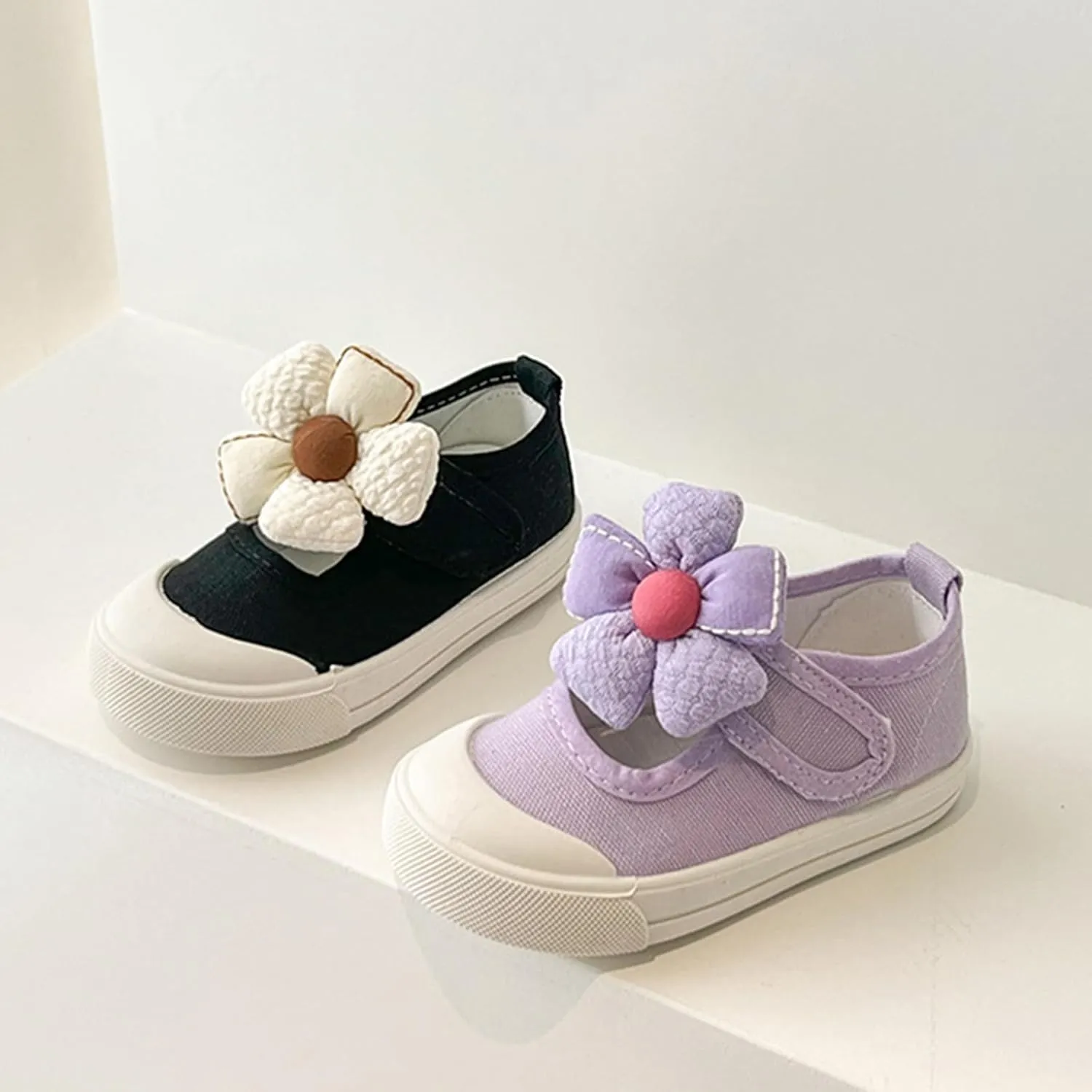 YIBLBOX Toddler Girl's Canvas Sneakers Flower Mary Jane Flat Shoes for Kids School Uniform Shoes Dress Shoes