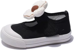 YIBLBOX Toddler Girl's Canvas Sneakers Flower Mary Jane Flat Shoes for Kids School Uniform Shoes Dress Shoes