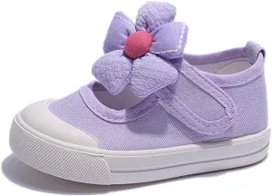 YIBLBOX Toddler Girl's Canvas Sneakers Flower Mary Jane Flat Shoes for Kids School Uniform Shoes Dress Shoes