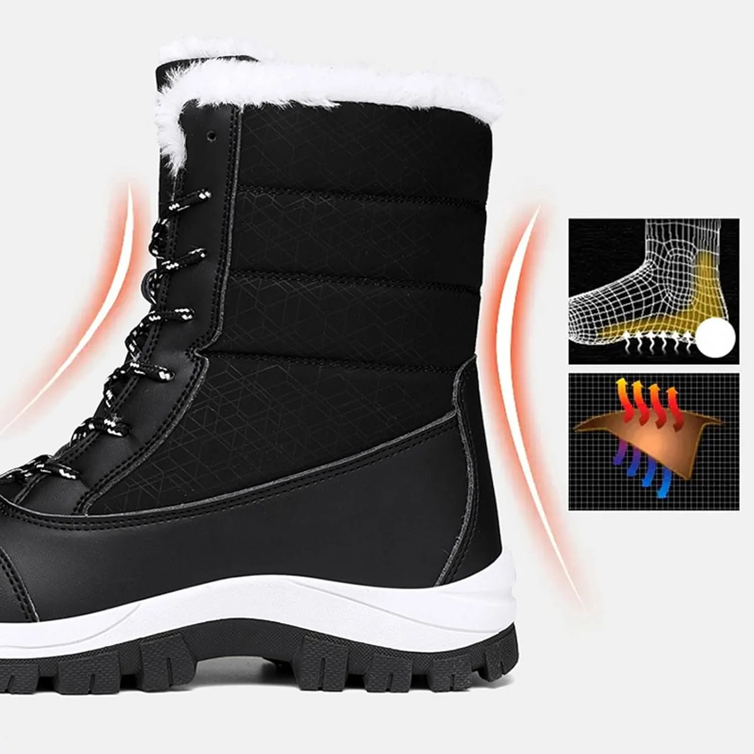 ZBYY Womens Snow Boots,Fur Lined Warm Winter Lace up Boots Mid Calf Snow Boots Outdoor Waterproof Anti-Slip Walking Boots for Women