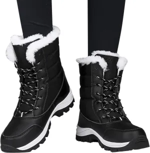 ZBYY Womens Snow Boots,Fur Lined Warm Winter Lace up Boots Mid Calf Snow Boots Outdoor Waterproof Anti-Slip Walking Boots for Women