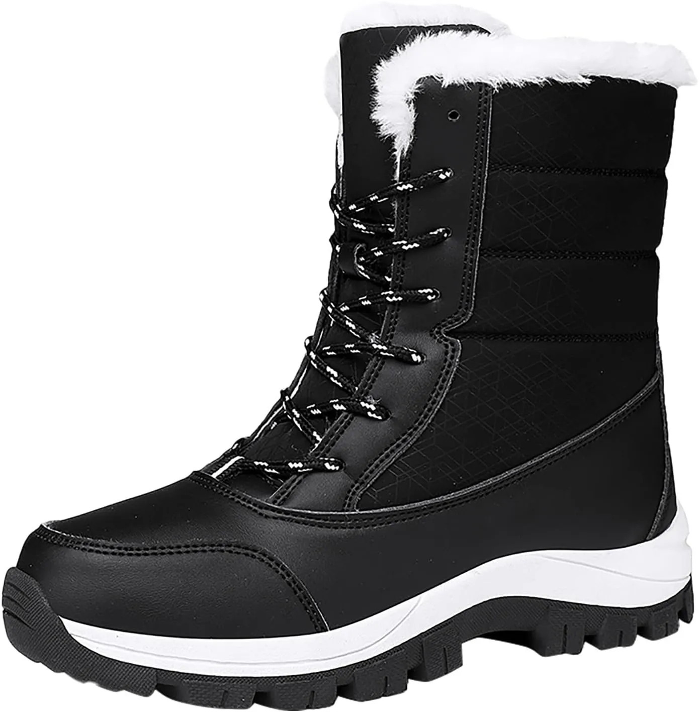 ZBYY Womens Snow Boots,Fur Lined Warm Winter Lace up Boots Mid Calf Snow Boots Outdoor Waterproof Anti-Slip Walking Boots for Women