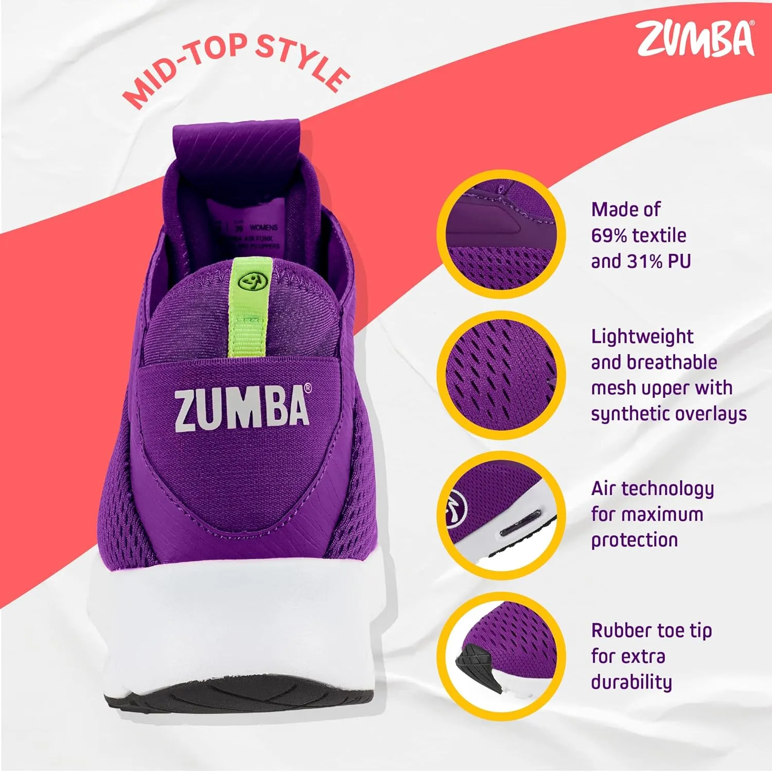 ZUMBA Air Funk Women’s Dance Shoes, Mid-Top Fitness Sneakers