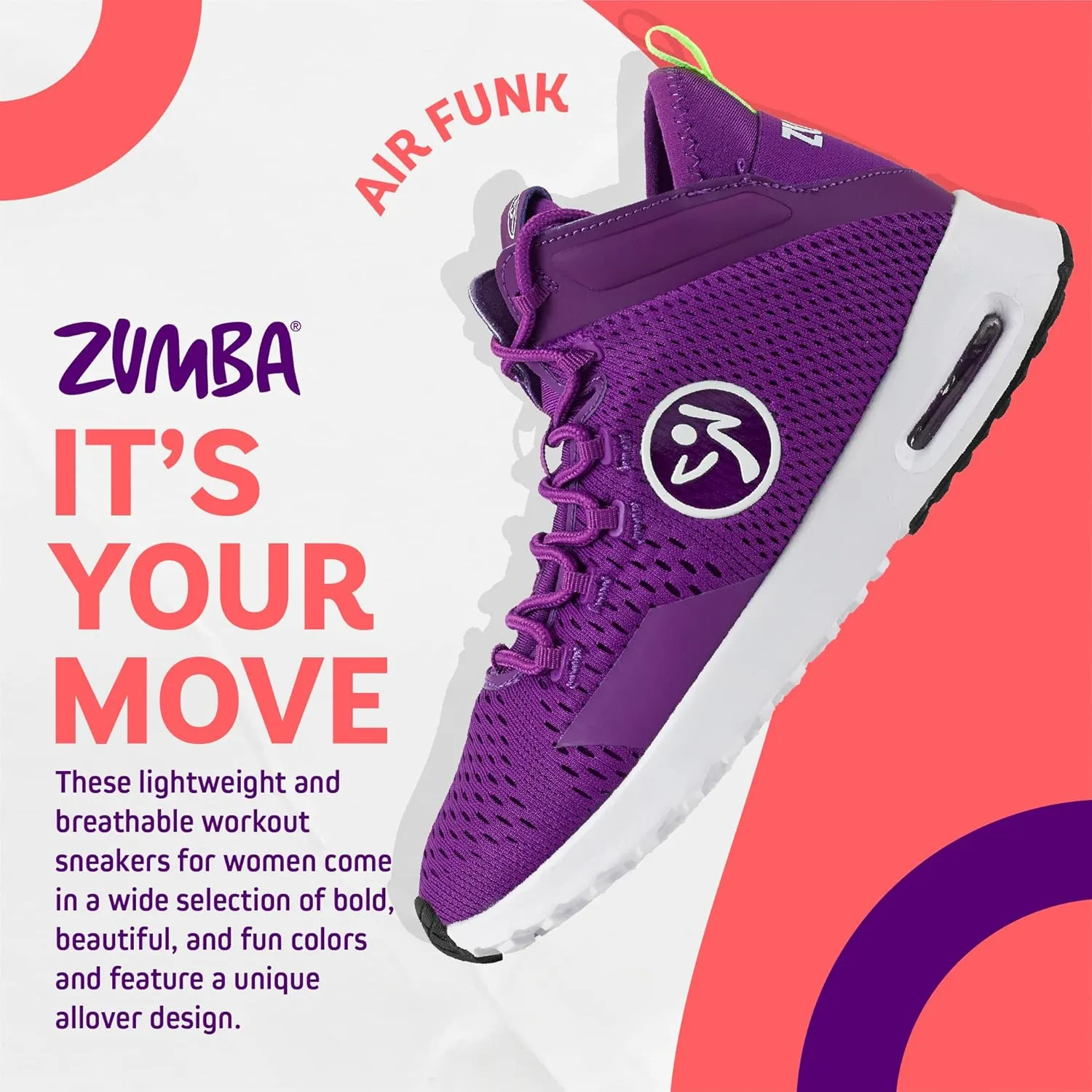 ZUMBA Air Funk Women’s Dance Shoes, Mid-Top Fitness Sneakers
